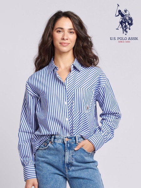 U.S. Polo Assn. Blue Womens Loose Fit Striped Shirt (B71497) | $122