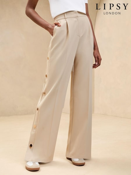 Lipsy Cream Wide Leg Popper Detail Trousers (B71533) | €25