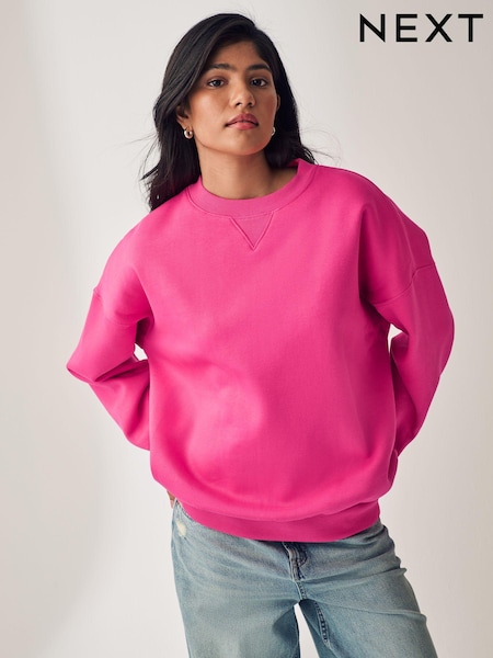 Pink Oversized Relaxed Fit Heavyweight Brushed Longline Crew Neck Sweatshirt (B71575) | €25