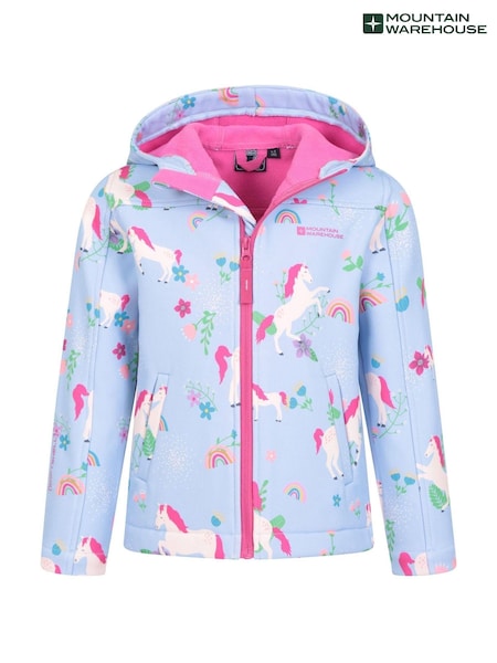 Mountain Warehouse Blue Chrome Exodus II Kids Printed Water Resistant Softshell Jacket (B71633) | €18