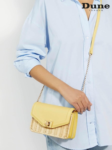 Dune London Yellow Mini Dassia Turnlock Wicker Cross-Body Bag (B71647) | €95