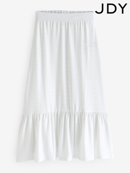JDY White Petite Jersey Broderie Tiered Summer Maxi Skirt (B71694) | €18