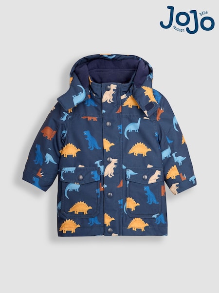 JoJo Maman Bébé Navy Blue Dinosaur Detachable Hood Print Parka (B71860) | €79 - €82