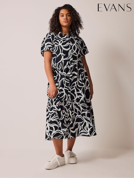 Evans Curve Navy Blue & White Midi Dress (B71866) | 33 €