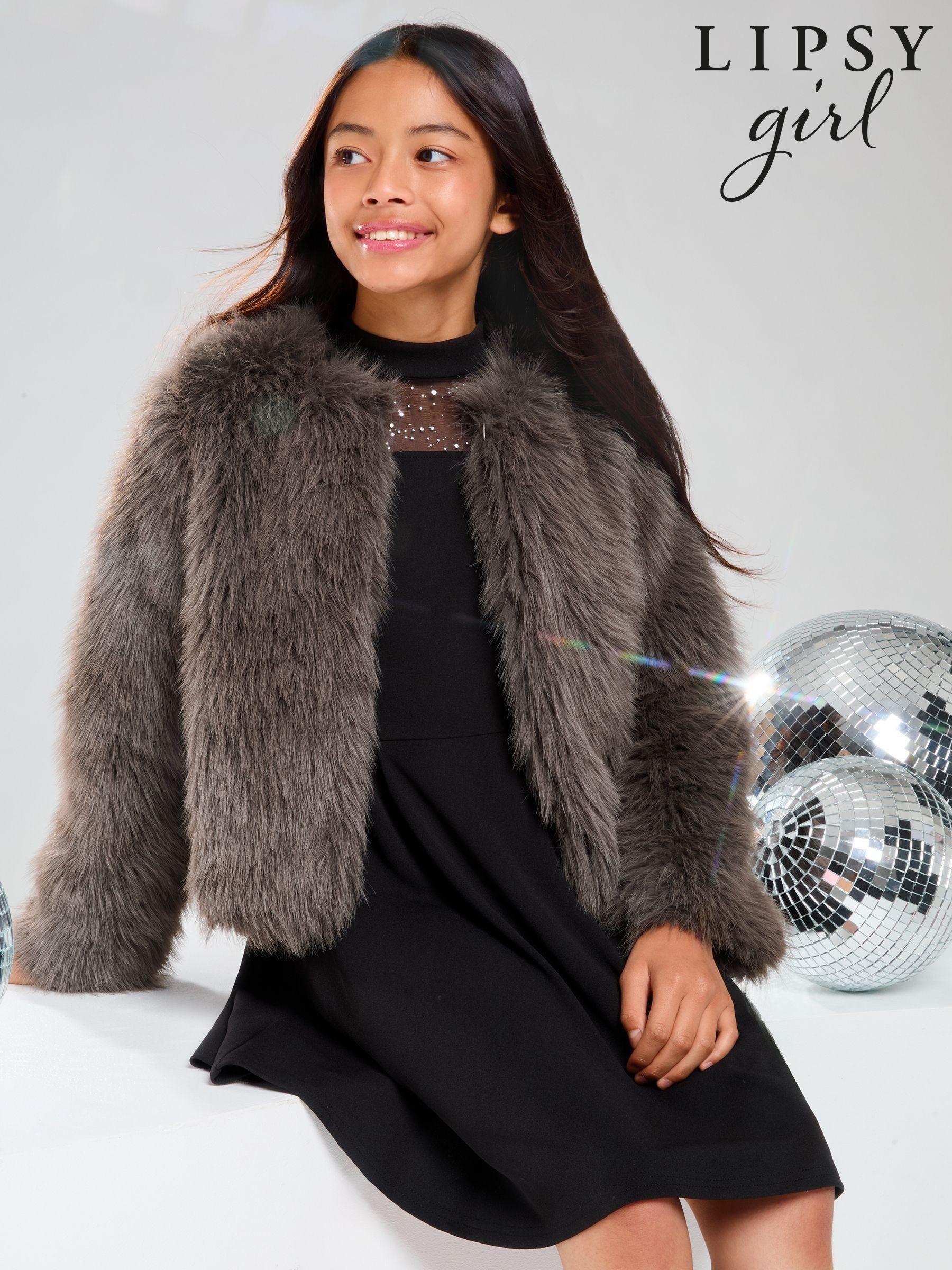 Girls grey fur coat online