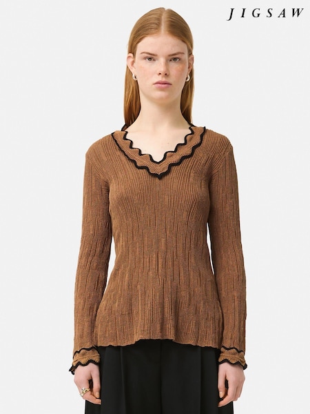 Jigsaw Brown Scallop Textured Rib Top (B71934) | €66