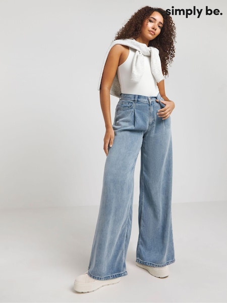 Simply Be Lightweight Pleated Wide Leg Jeans (B71968) | 177 LEI