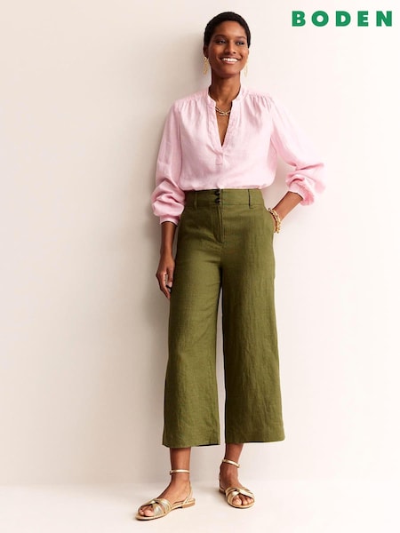 Boden Green 100% Cotton Westbourne Linen Crop Trousers (B71970) | AED209