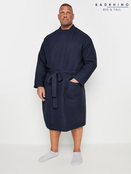 BadRhino Big & Tall Navy Blue 100% Cotton Waffle Dressing Gown (B71973) | $54