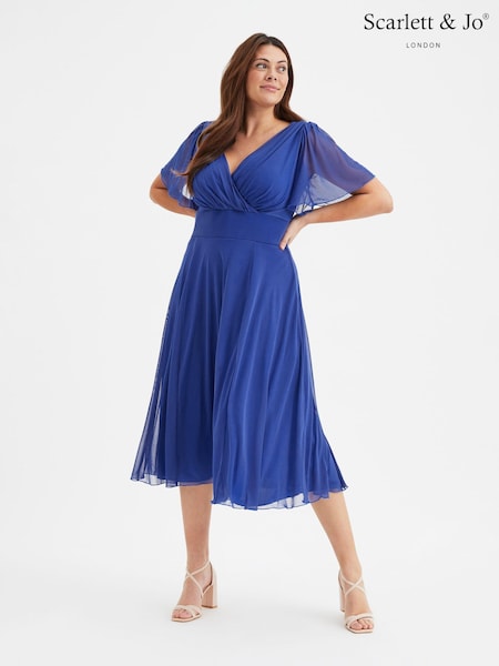 Scarlett & Jo Blue Victoria Angel Sleeve Mesh Midi long Dress (B72084) | € 125