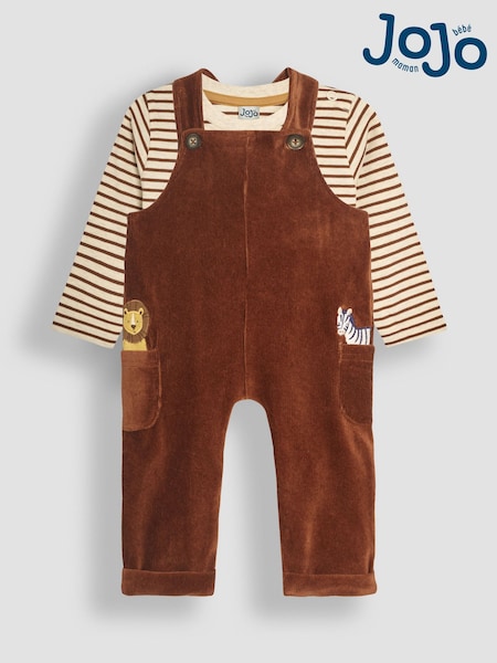JoJo Maman Bébé Toffee Safari Friends Applique Velour Dungarees & Top Set (B72093) | €13