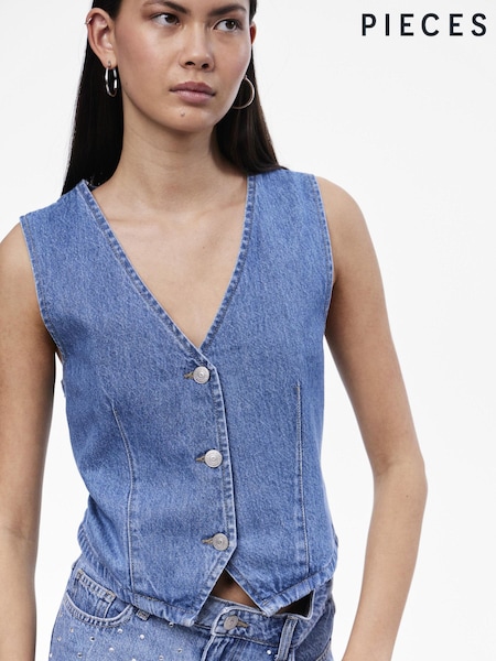 PIECES Denim Button Waistcoat (B72145) | 114 LEI