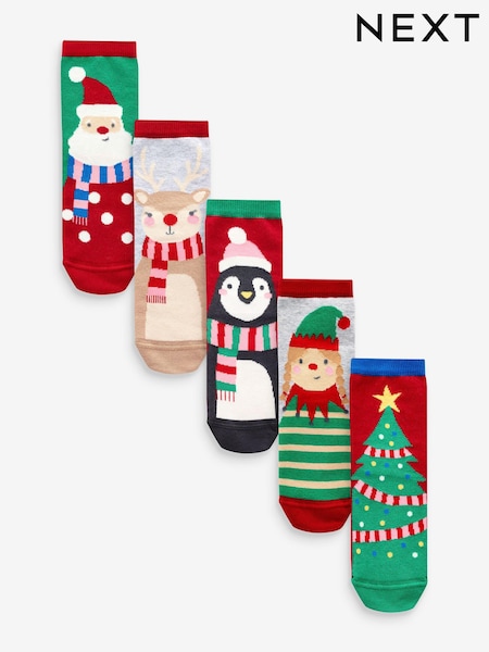 Red/Green Cotton Rich Christmas Character Ankle Socks 5 Pack (B72189) | €4.50 - €5.50