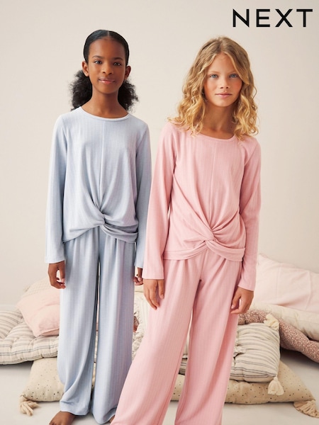 Rose/Gris - Twist Front Wide Leg Jersey Pyjamas 2 Pack (6-16yrs) (B72244) | € 28 - € 36