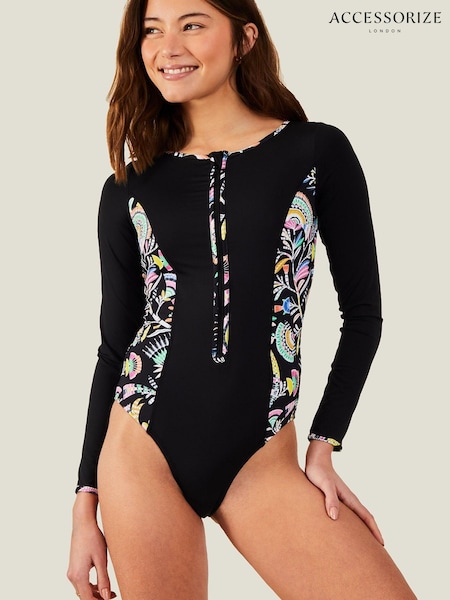 Accessorize Black Long Sleeve Panel Swimsuit (B72351) | €27