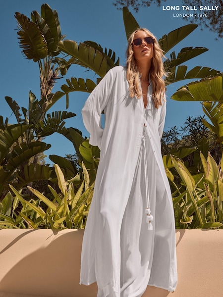 Long Tall Sally White Crinkle Longline Shirt (B72381) | 134 QAR