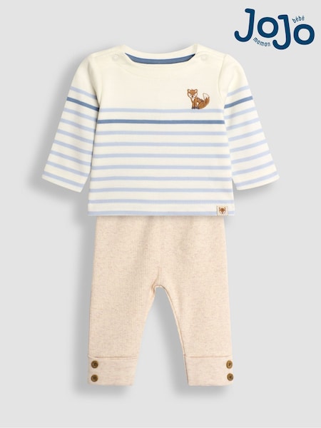 JoJo Maman Bébé Blue Fox Embroidered Breton Top And Rib Leggings Set (B72415) | €45