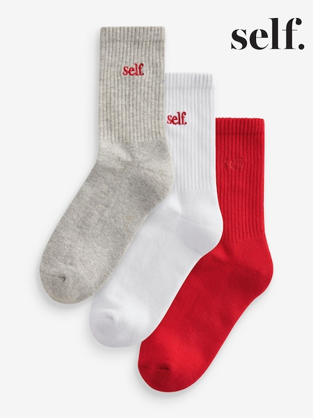self. Red/Grey/White Cushion Sole Lounge Ankle Socks 3 Pack (B72491) | €14.50