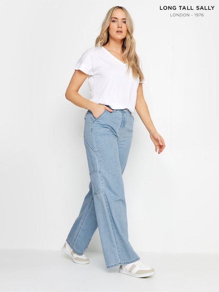 Long Tall Sally Blue Carpenter Wide Leg 100% Cotton Jeans (B72545) | €56