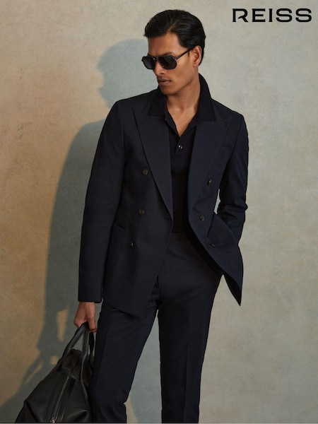 Reiss Navy Seare Double Breasted Cotton Blend Blazer (B72823) | €454