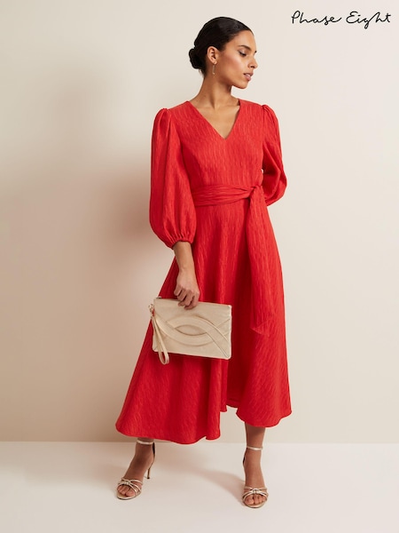 Phase Eight Orange Petite Petite Marilyn Puff Sleeve Midi Dress (B72834) | €89
