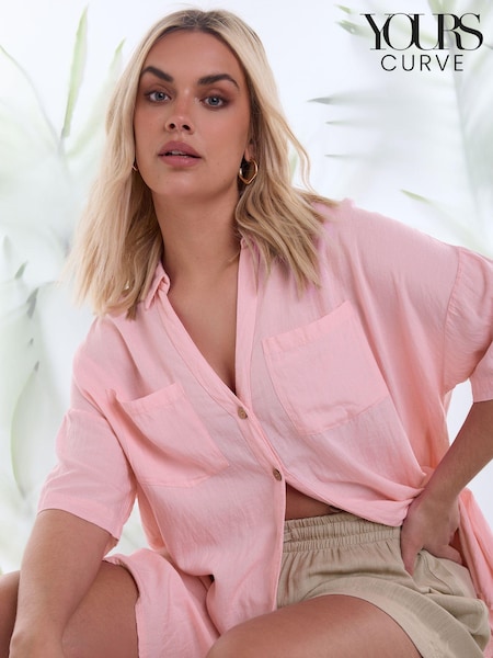 Yours Curve Pink Utility Linen Shirt (B72904) | €33