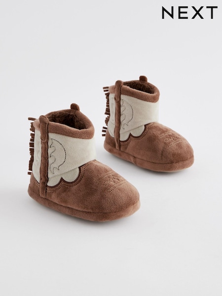 Brown/Cream Western Slipper Boots (B72953) | AED42 - AED53