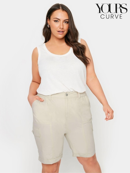 Yours Curve Natural Longline Cargo Elastic Waist 100% Cotton Shorts (B72959) | €18