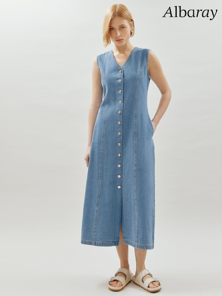 Albaray Blue 100% Cotton Denim Button Through Dress (B73066) | €63
