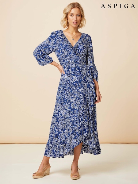 Aspiga Blue Demi EcoVero™ Long Sleeve Wrap Dress (B73211) | €54