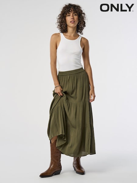 ONLY Green Cheesecloth Tiered Midi Holiday Skirt (B73293) | €18