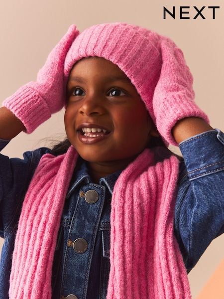 Pink Cable Hat, Gloves and Scarf Set (3-16yrs) (B73324) | €23 - €27