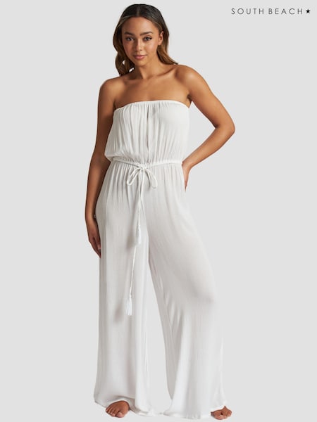 South Beach White Crinkle Viscose Strapless Jumpsuit (B73358) | €18.50