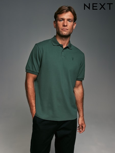 Green Emerald Relaxed Fit Short Sleeve Pique Polo Shirt (B73399) | €5