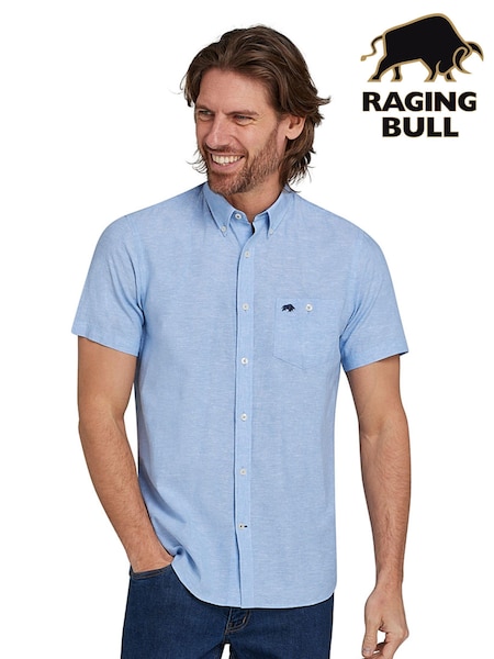 Raging Bull Blue Short Sleeve Classic Linen Shirt (B73416) | €78 - €91