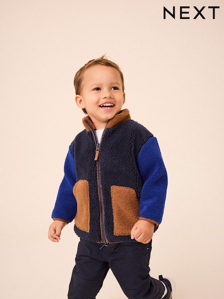 Blauw/bruin - Fleecejack met kleurenpatroon en ritssluiting (3mnds-7jr) (B73417) | € 20 - € 25