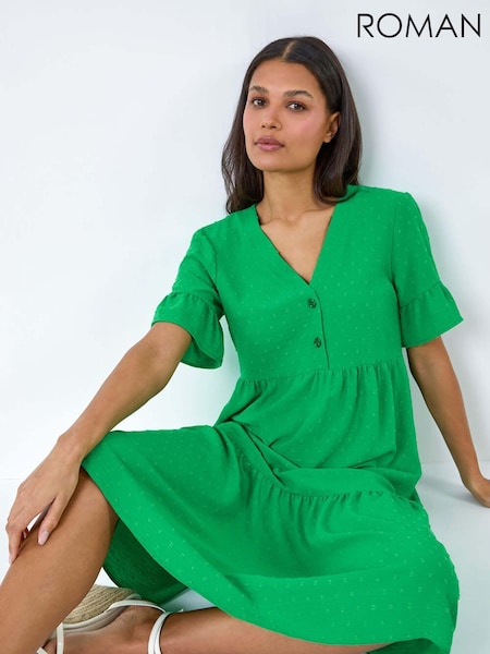 Roman Textured Spot Frill Tiered Midi Dress (B73428) | €71