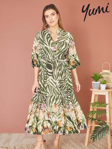 Yumi Viscose Zebra And Floral Print Midi Dress (B73457) | 196 LEI