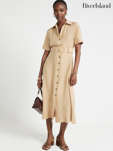 River Island Beige Belted Shirt Dress (B73475) | €42