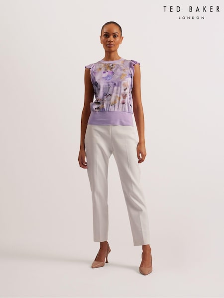 Ted Baker Purple Shrayha Scallop Trim Woven Front T-Shirt (B73483) | €70