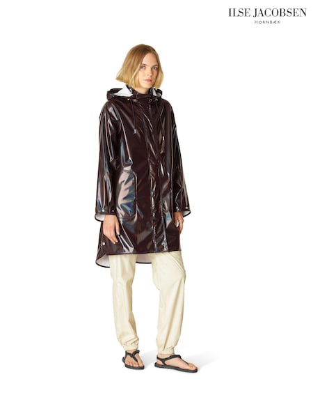 Ilse Jacobsen Midi Length Purple Ganache Glossy Waterproof Raincoat (B73572) | €137
