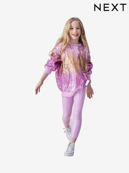 Pink Sequin Sweatshirt And Foil Leggings Set (3-16yrs) (B73631) | €14 - €17.50