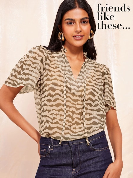 Friends Like These Short Sleeve Tie Neck Blouse (B73664) | €47