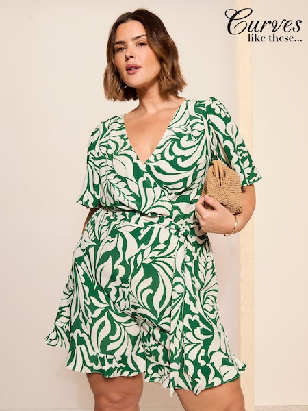Curves Like These Green Printed Wrap Playsuit (B73672) | € 18