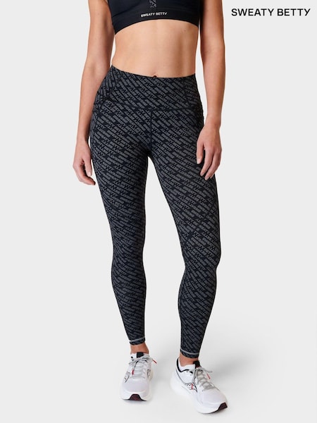 Sweaty Betty Grey Glitch Typography Print Full Length Power Pro Workout Leggings (B73706) | €125