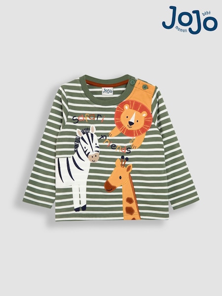 JoJo Maman Bébé Khaki Green Safari Friends Appliqué and Embroidered Top (B73753) | €29