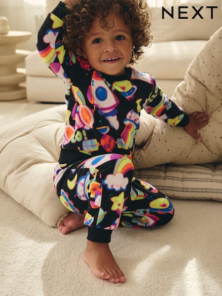 Black/Lime Fluro Space Single Soft Touch Fleece With Elastane Pyjamas (9mths-12yrs) (B73766) | AED49 - AED60