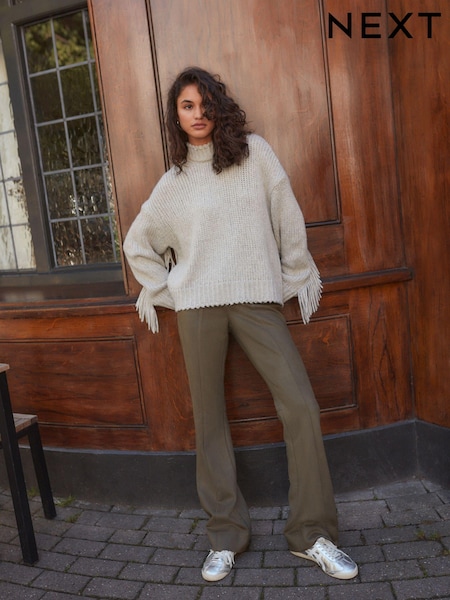 Khaki Green Faux Suede Bootcut Trousers (B73809) | €22