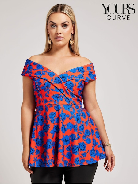 Yours Curve Red Floral Tuxedo Peplum Top (B73836) | €56