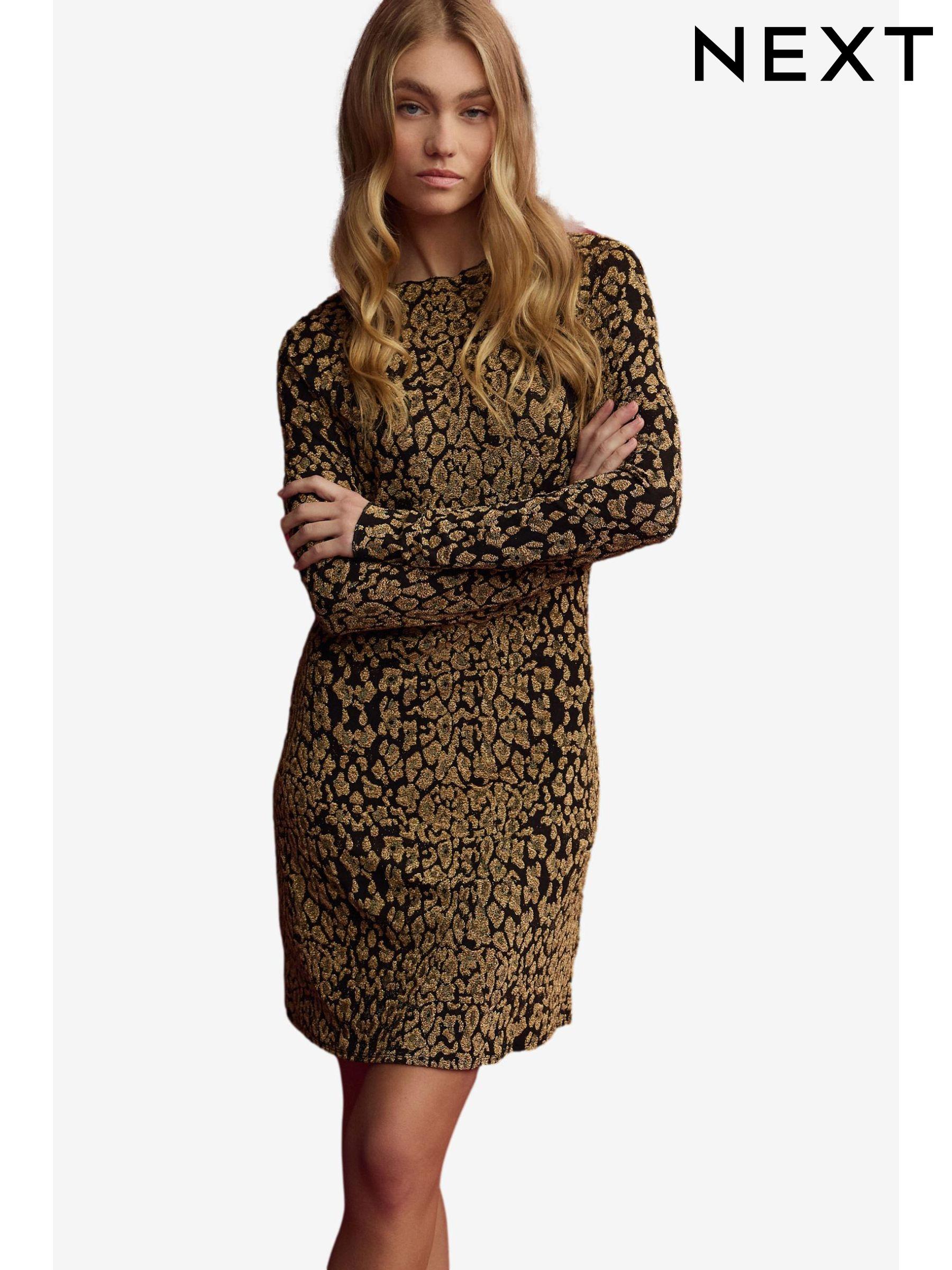 Long sleeve glitter print sheath gown top
